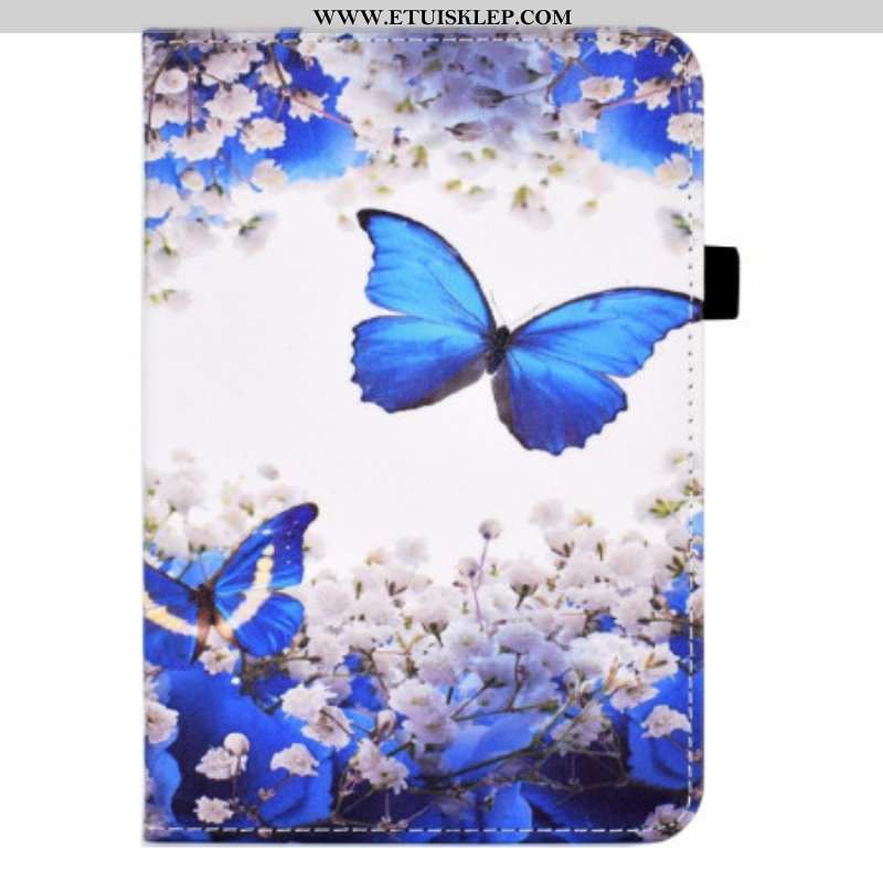 Skórzany Futerał do iPad 10.9" (2022) Niebieskie Motyle